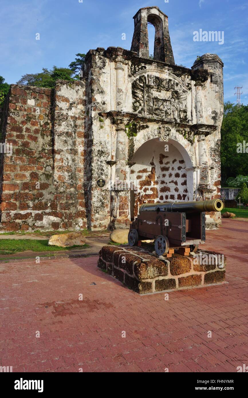Ruins of the Kota A Famosa Portuguese Fortress in Malacca, Malaysia Stock Photo