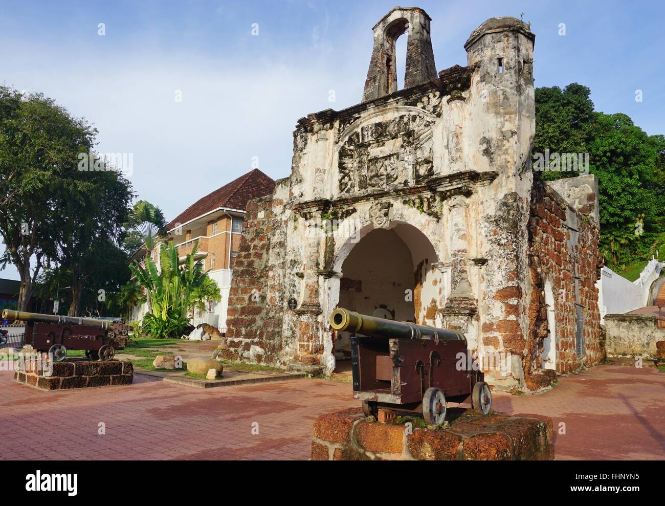 Ruins of the Kota A Famosa Portuguese Fortress in Malacca, Malaysia Stock Photo