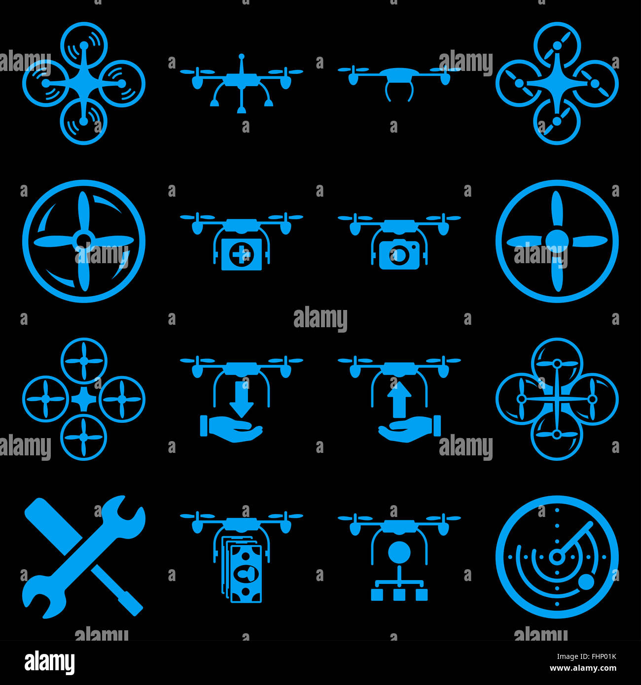 Flying drone flat bicolor icons Stock Photo - Alamy