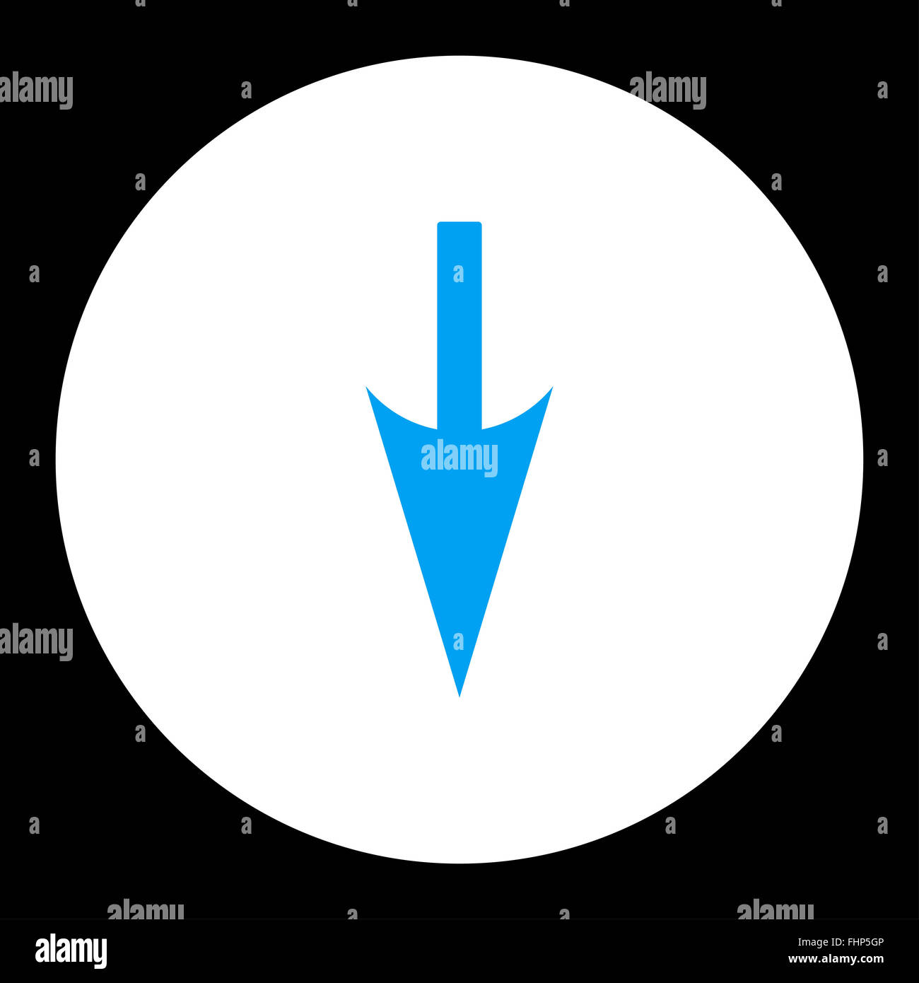 Sharp Down Arrow flat blue and white colors round button Stock Photo ...