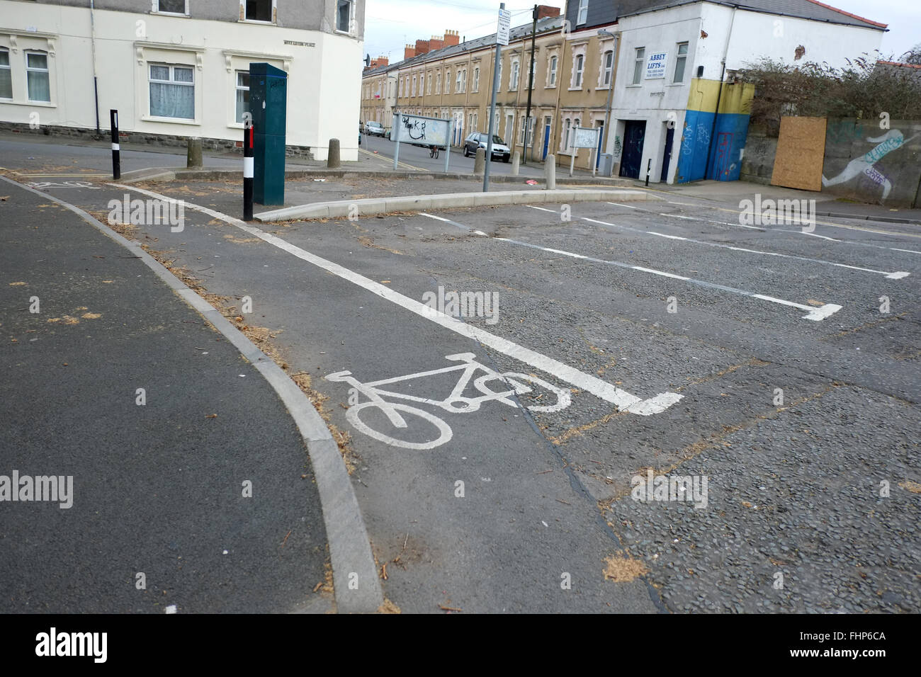 February 2016 - Cycle path maintained through a road closure which has been made to prevent the route been used as a short  cut. Stock Photo