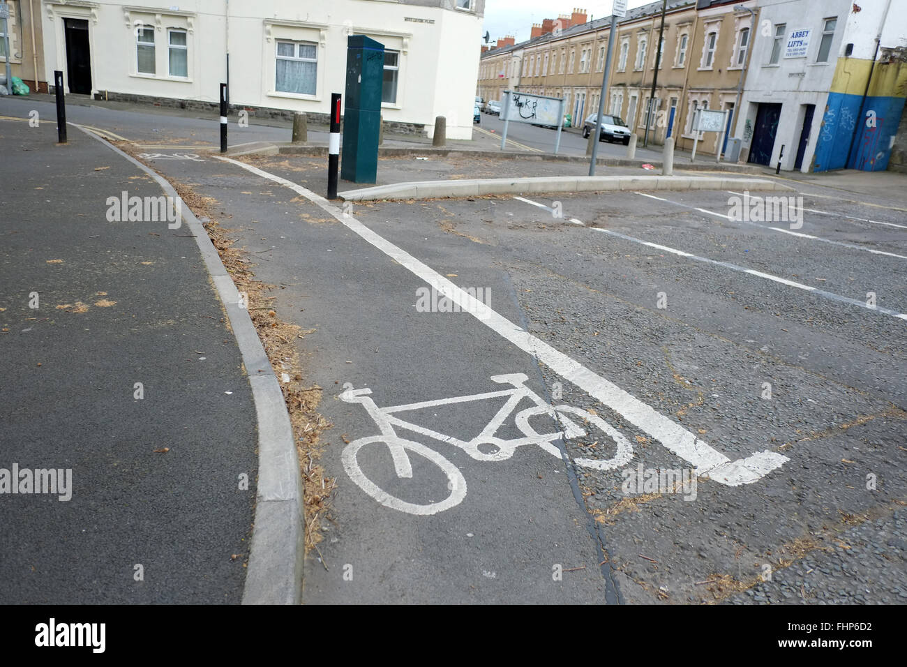 February 2016 - Cycle path maintained through a road closure which has been made to prevent the route been used as a short  cut. Stock Photo