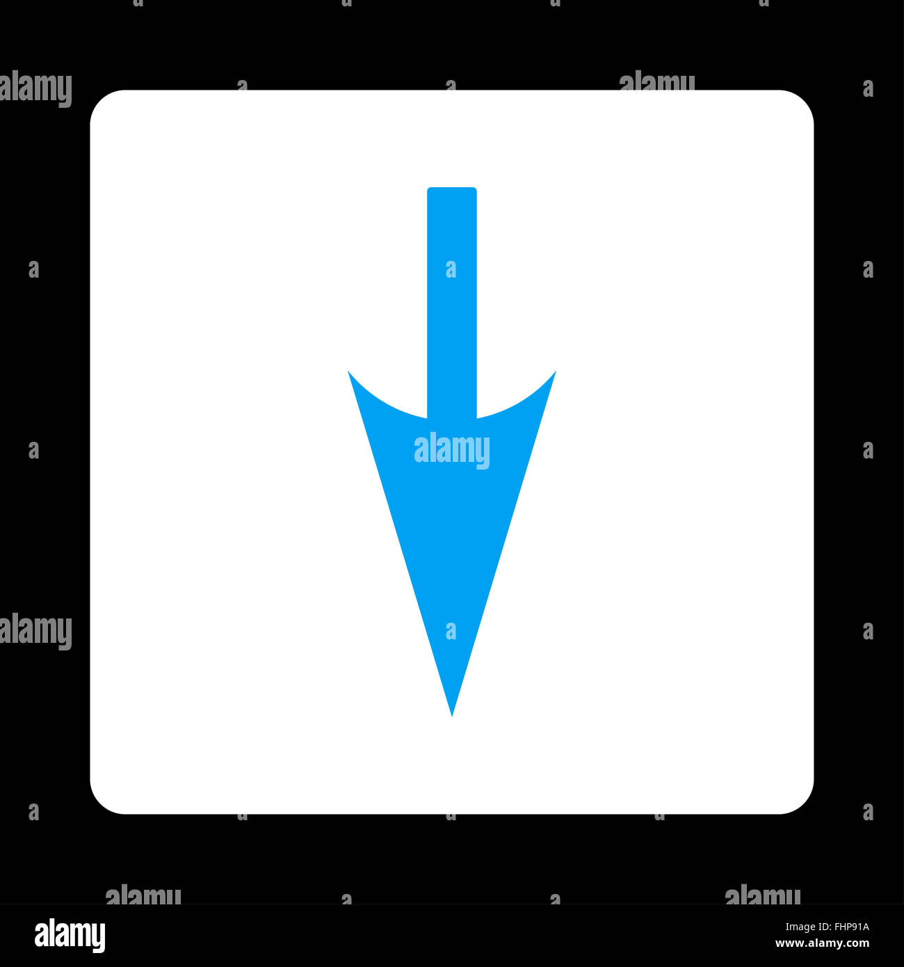 Sharp Down Arrow flat blue and white colors rounded button Stock Photo ...