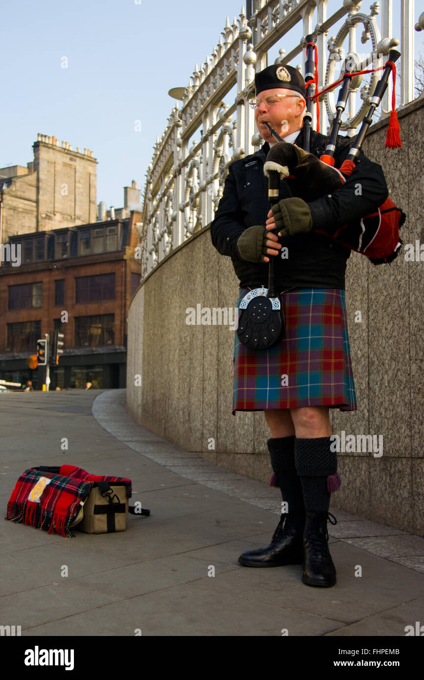 EDINBURGH, SCOTLAND, MARCH 4 Unidentified Scottish Bagpiper playing