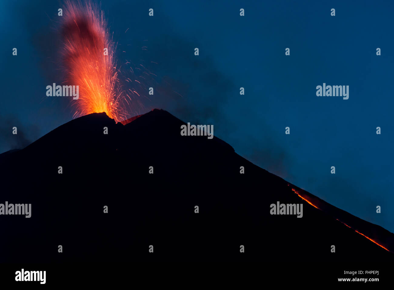 Explosion Etna night Stock Photo