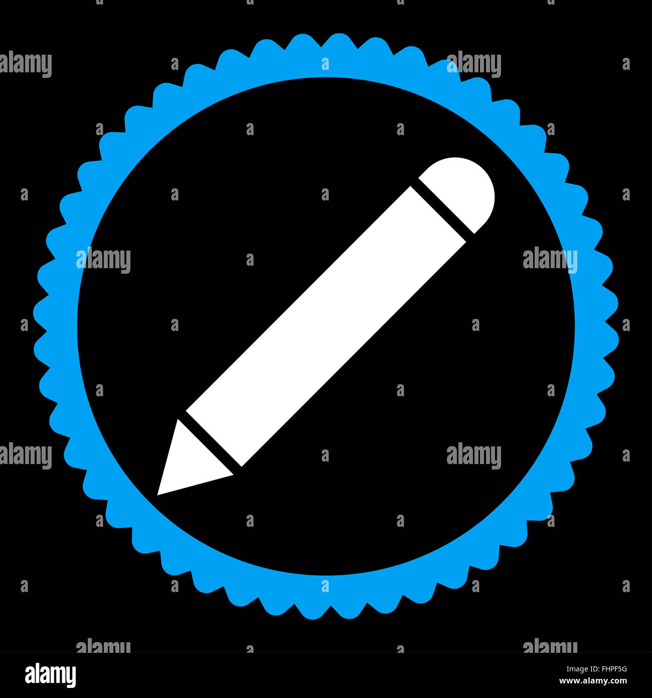 Pencil flat blue and white colors round stamp icon Stock Photo - Alamy