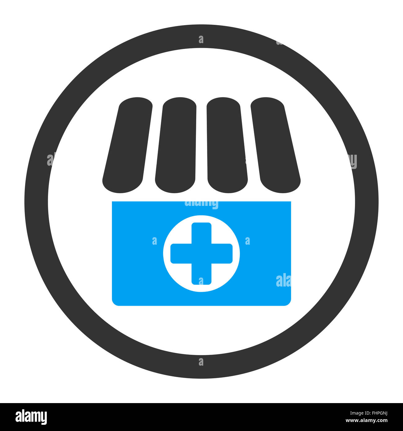 Drugstore flat blue and gray colors rounded vector icon Stock Photo - Alamy