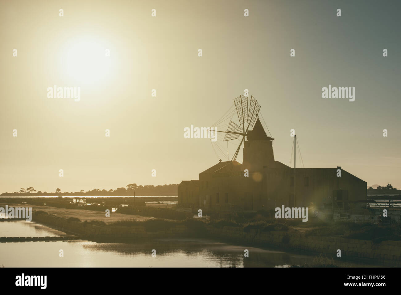 Pans of Trapani with windmills, in Sicily Stock Photo