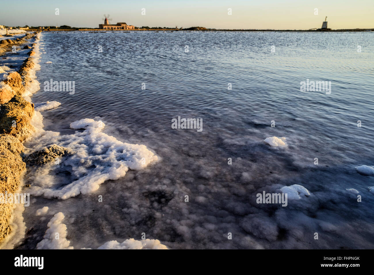 Pans of Trapani with windmills, in Sicily Stock Photo