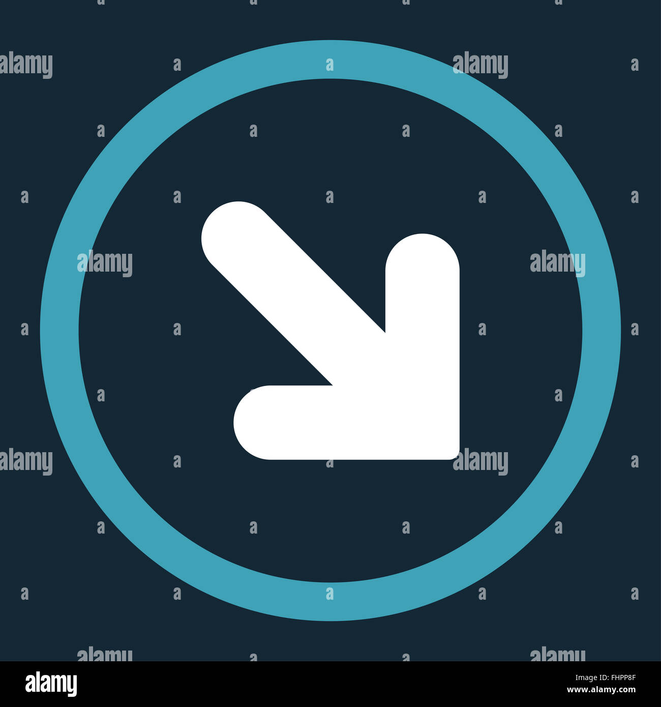Arrow Down Right flat blue and white colors rounded raster icon Stock ...