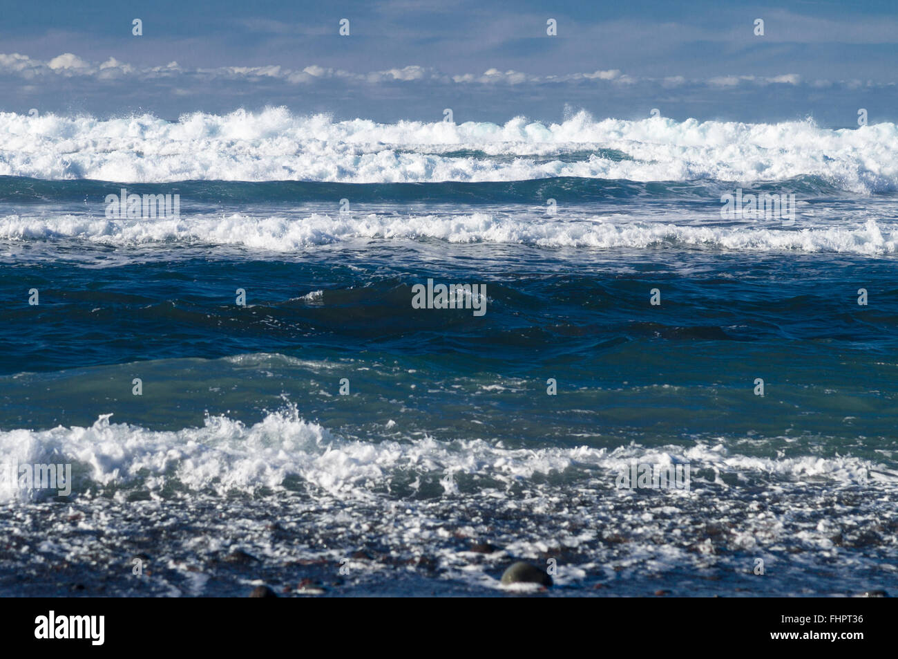Powerful waves of Atlantic ocean, selective focus Stock Photo