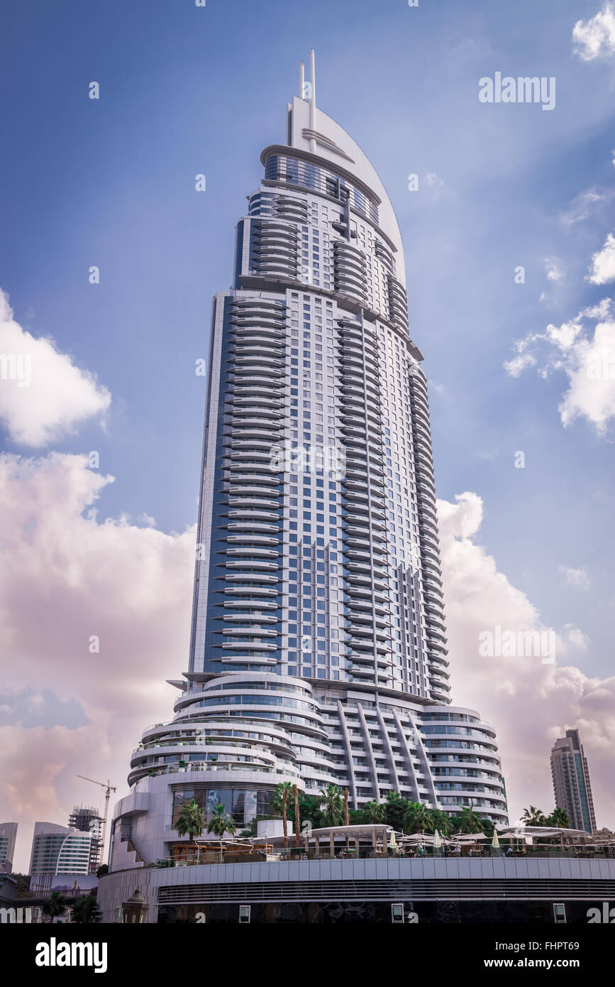 Dubai, United Arab Emirates - December 2, 2014 : view of the Address Downtown Dubai hotel. This hotel will be closed indefinitel Stock Photo