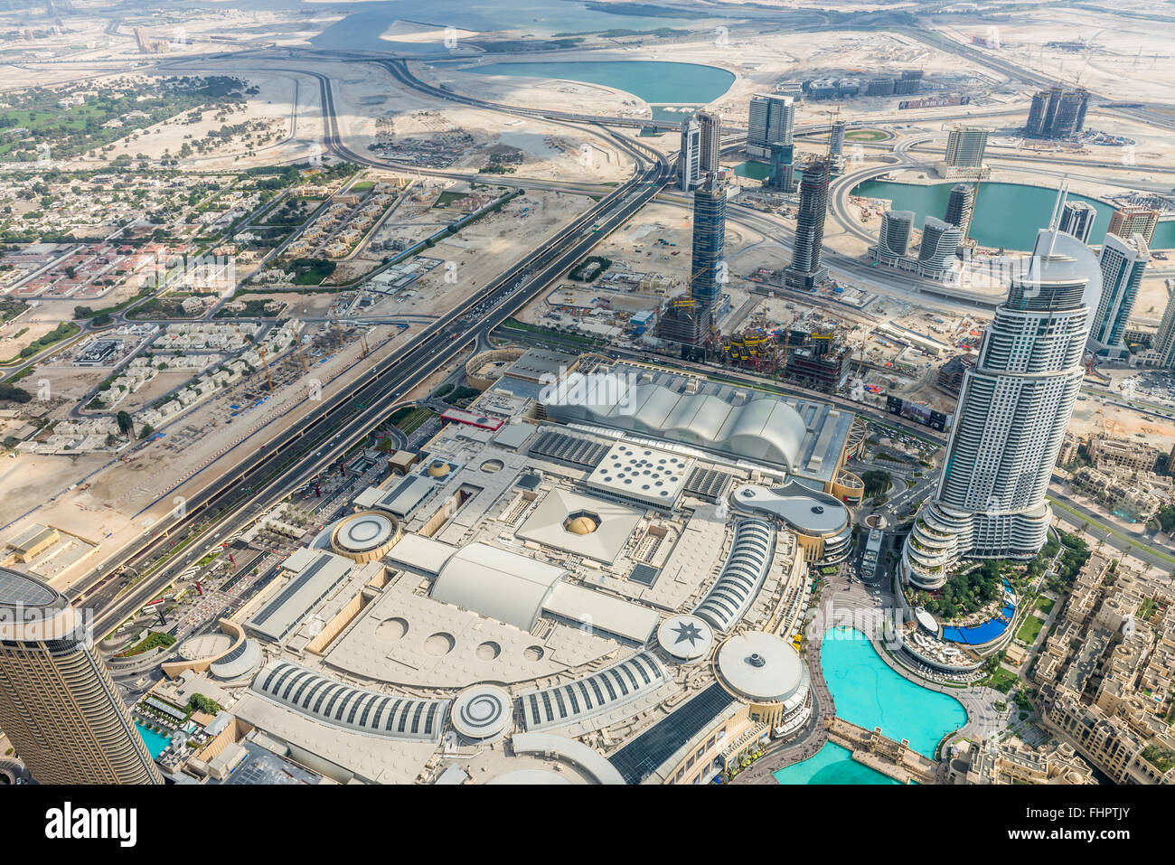 Dubai, United Arab Emirates - Dec 2, 2014: Aerial shot of Dubai including The Address hotel, which will be closed indefinitely a Stock Photo