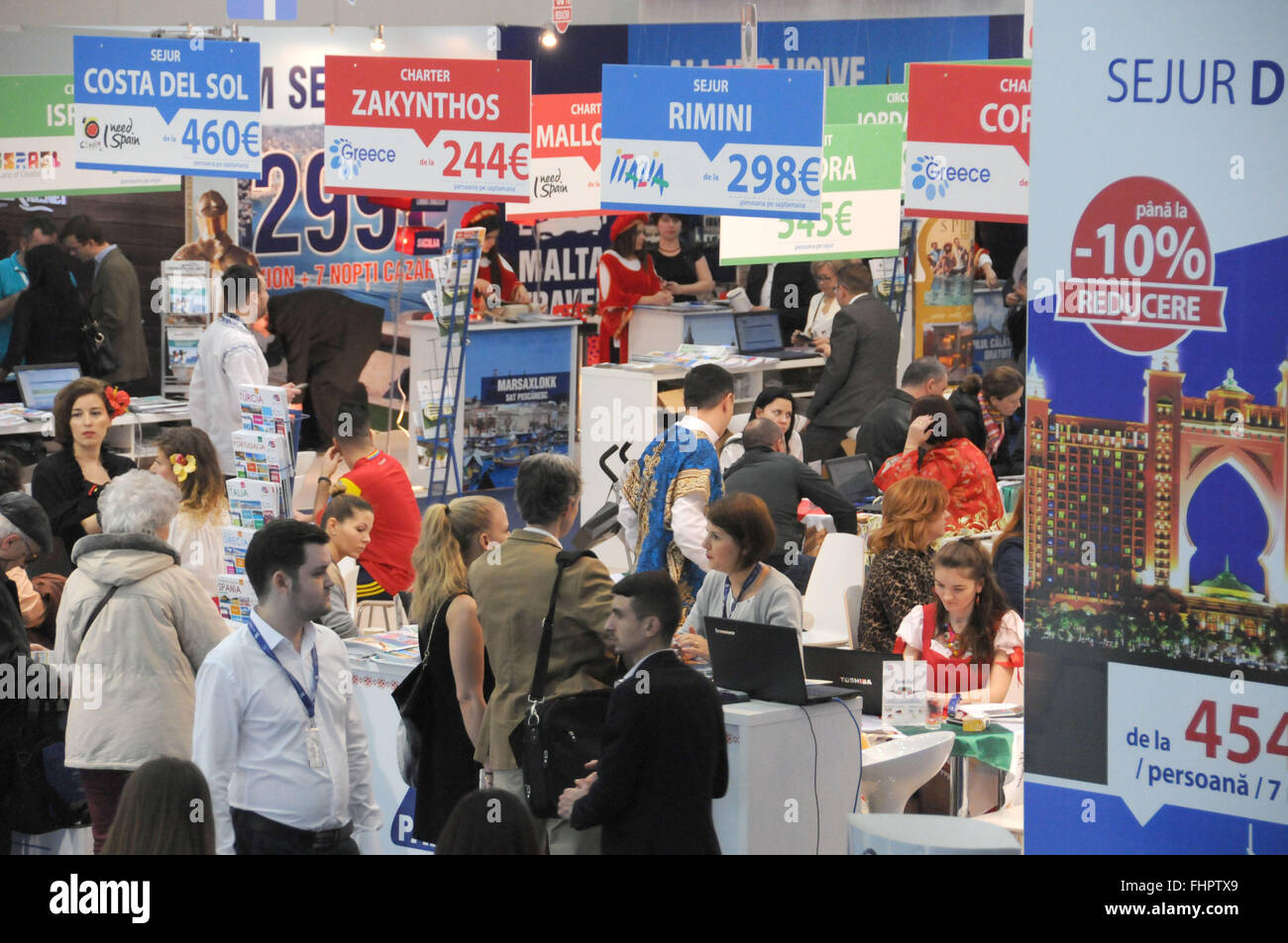 Bucharest. 25th Feb, 2016. Photo taken on Feb. 25, 2016 shows a view of the spring edition of Romania's Travel Fair in Bucharest, capital of Romania. The four-day spring edition of Romania's Travel Fair kicked off on Thursday, which attracts more than 280 travel agencies from 15 countries. © Chen Jin/Xinhua/Alamy Live News Stock Photo