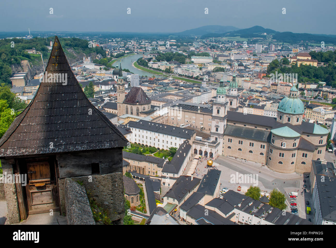 View of Salzburg and Salzach river Stock Photo
