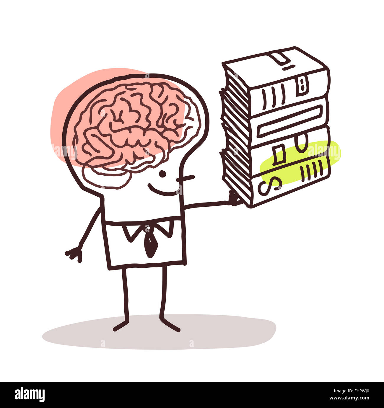 man with big brain and books Stock Photo