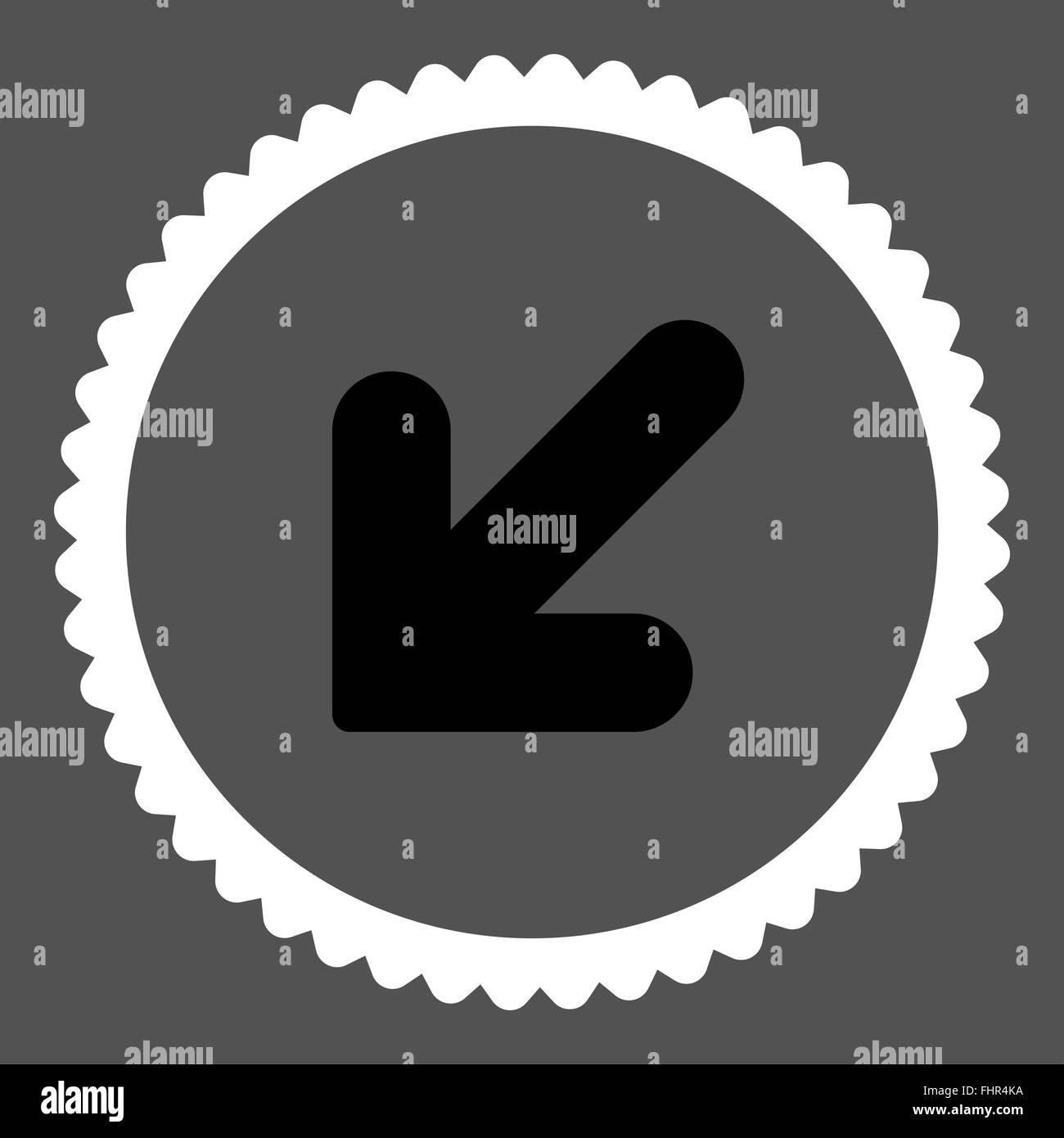 Arrow Down Left flat black and white colors round stamp icon Stock ...