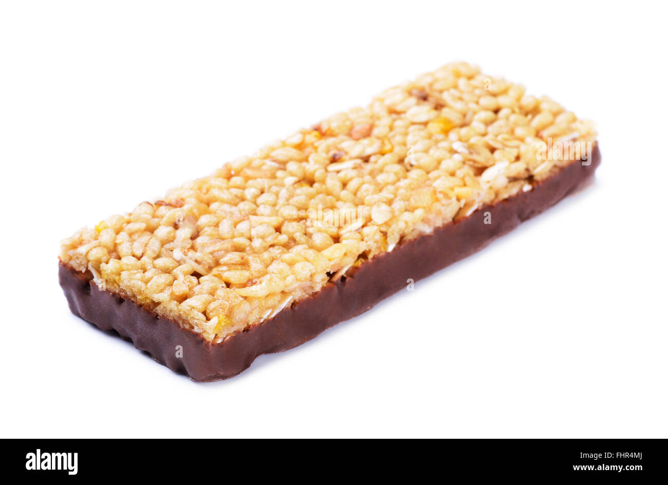 Chocolate muesli bar isolated on white background Stock Photo Alamy