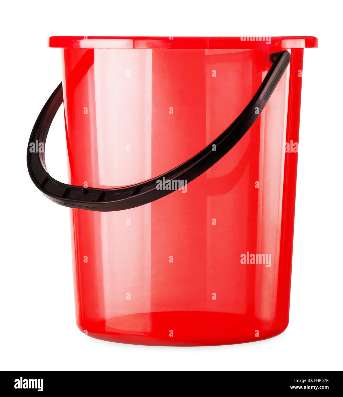 Empty red bucket isolated on a white background Stock Photo - Alamy
