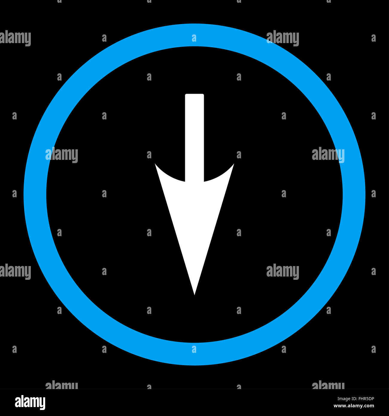 Sharp Down Arrow flat blue and white colors rounded vector icon Stock ...