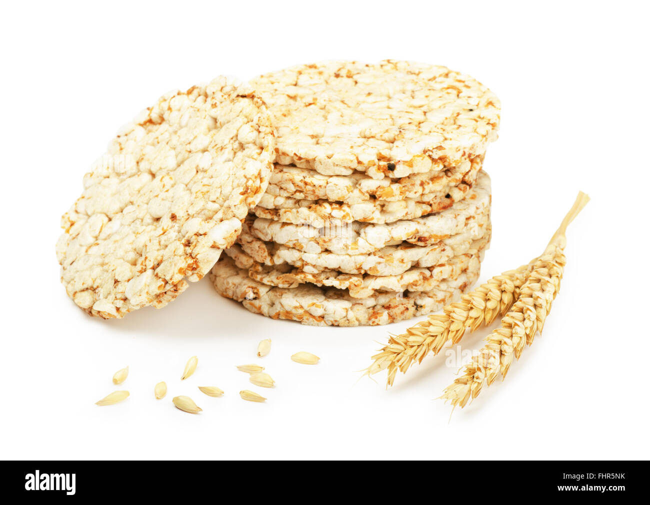 Grain crispbread with wheat isolated on white background Stock Photo