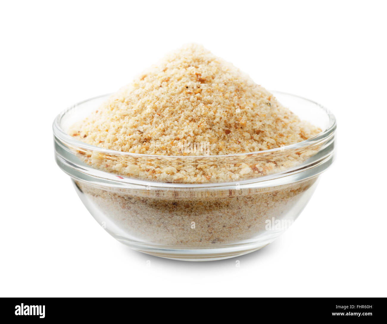 Bread crumbs in a glass bowl isolated on a white background Stock Photo