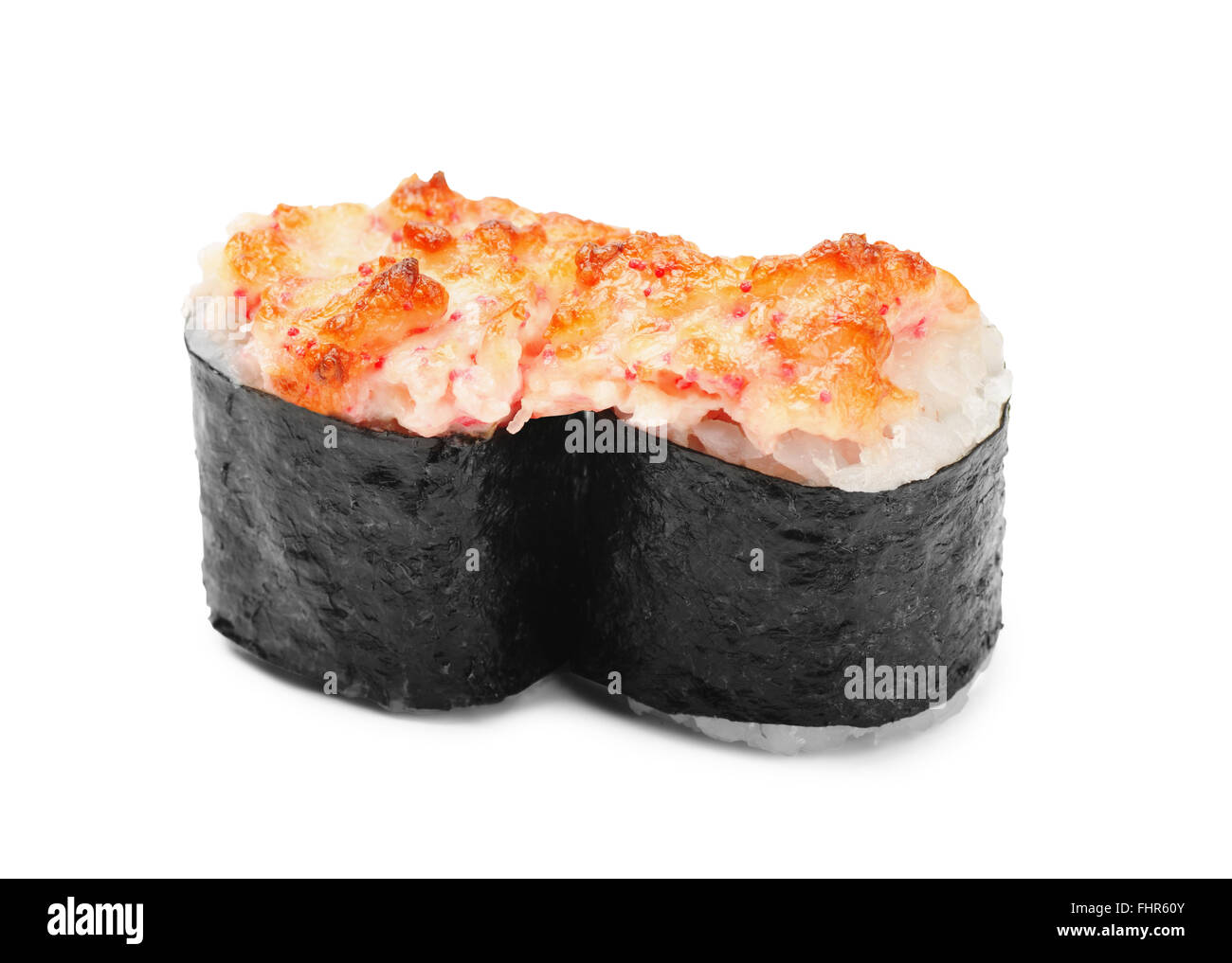 Tempura sushi roll isolated on white background Stock Photo