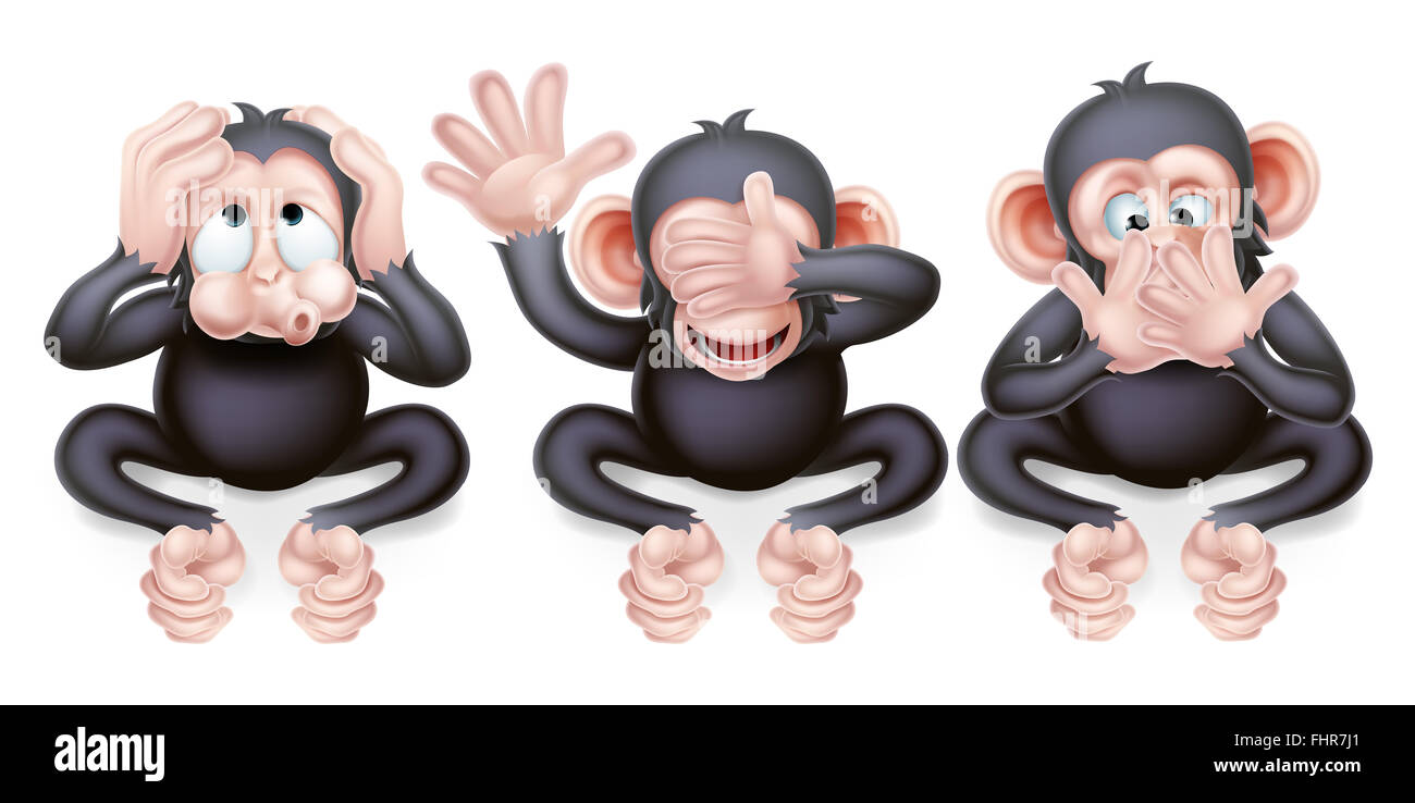 An illustration of the three wise monkeys, hear no evil, see no evil, speak no evil Stock Photo