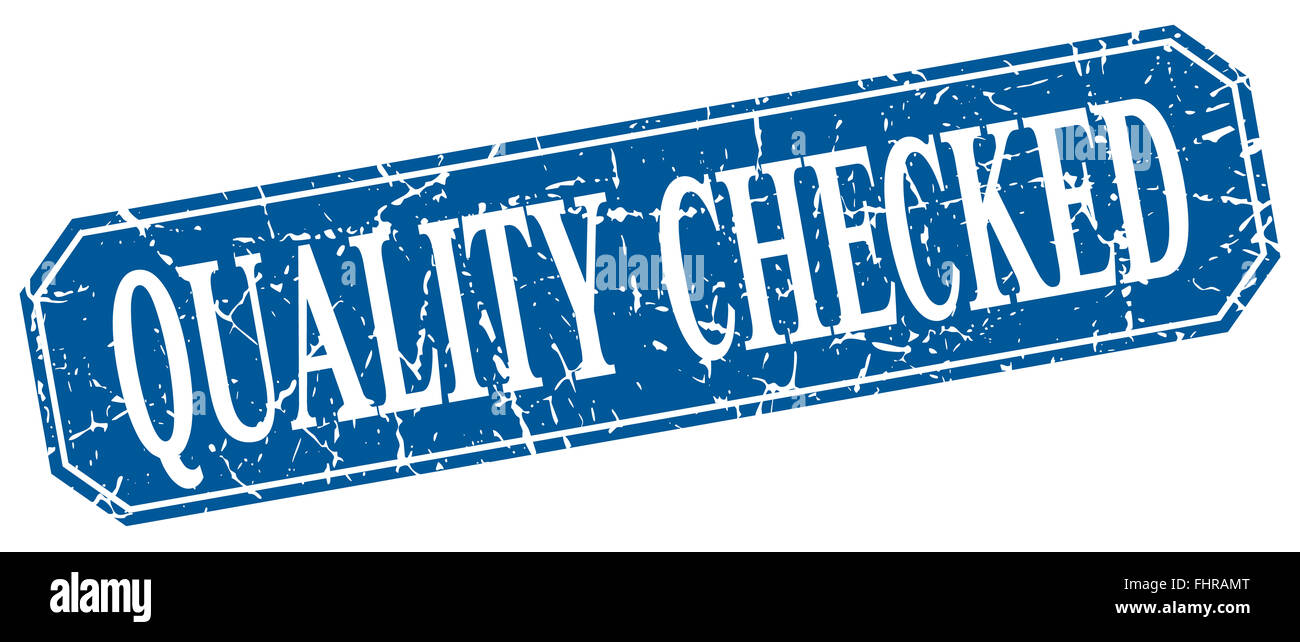 quality checked blue square vintage grunge isolated sign Stock Photo ...