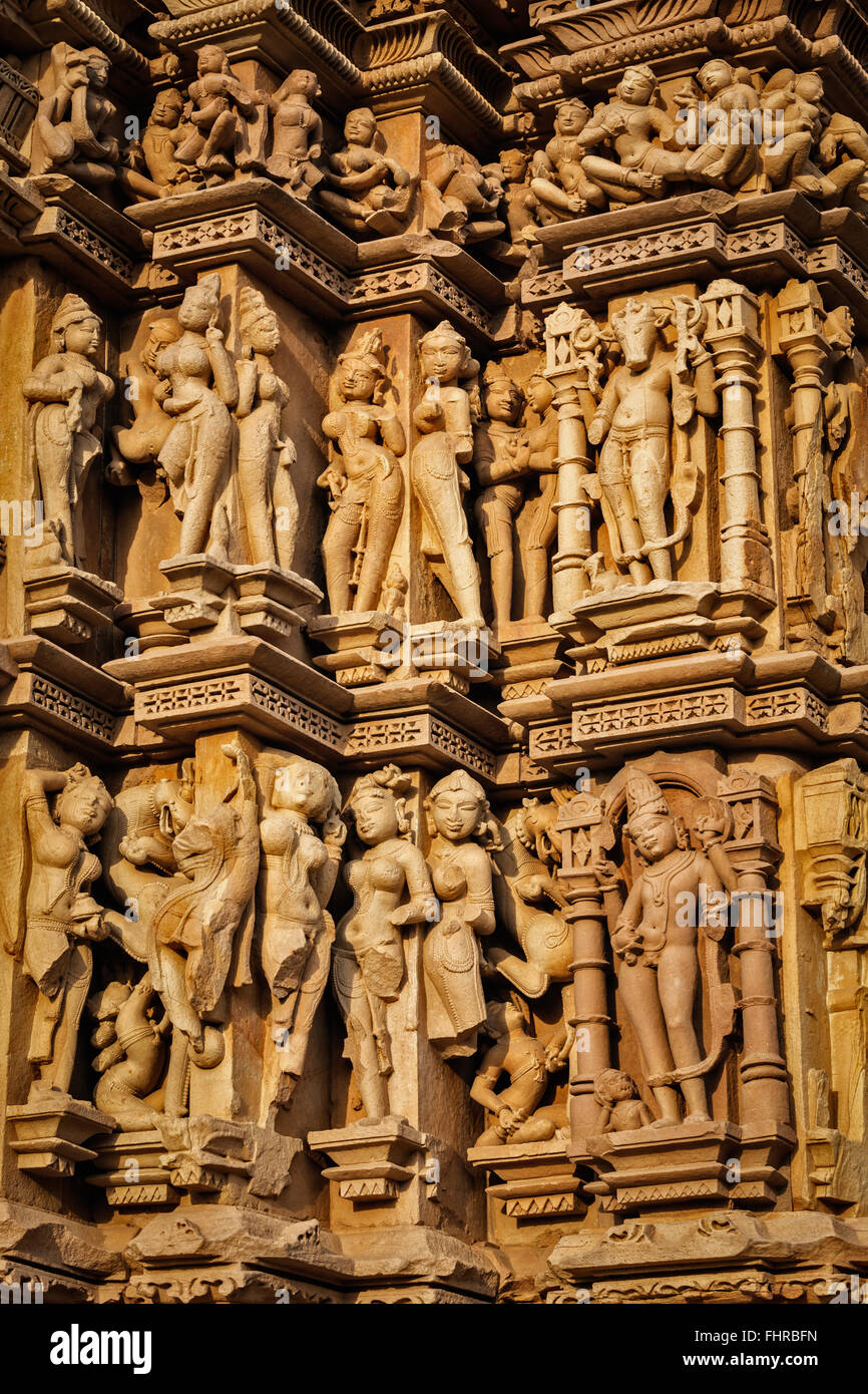 Sculptures on Khajuraho temples Stock Photo