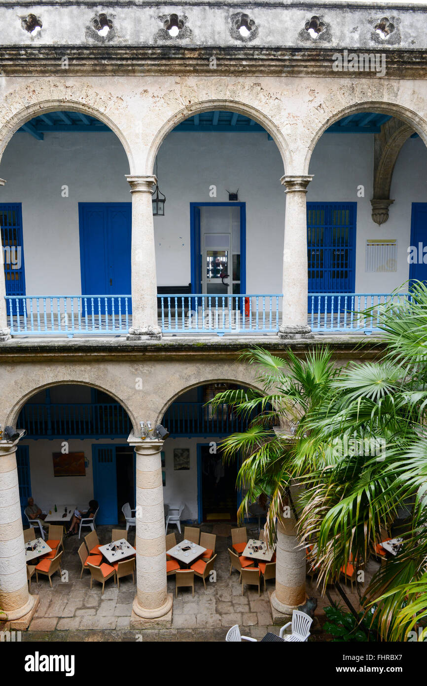 Havana, Cuba - 27 January 2016: restaurant on a patio of a colonial house at Old Havana, Cuba Stock Photo