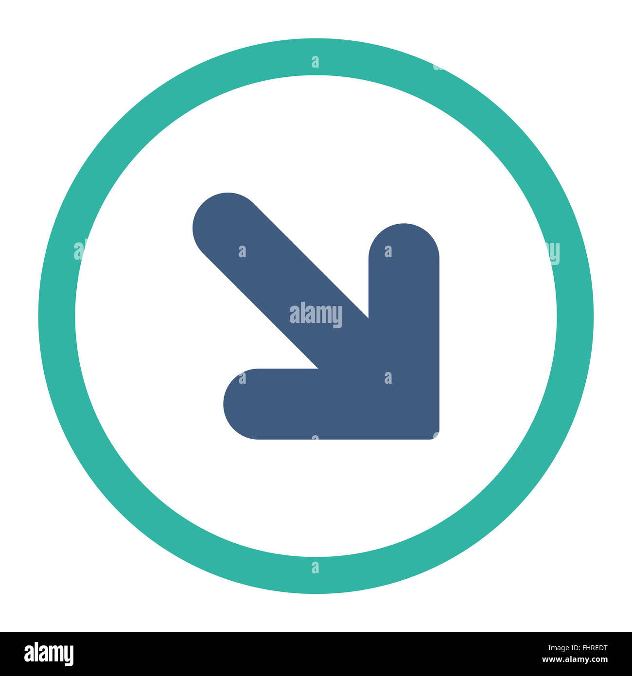 Arrow Down Right flat cobalt and cyan colors rounded vector icon Stock ...