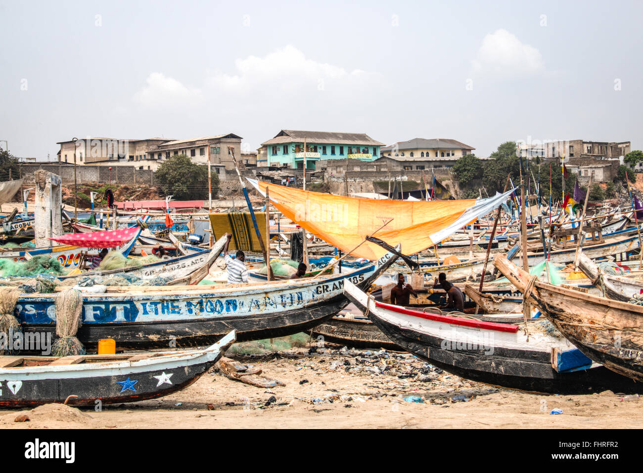 Fishing boats on the shore of Jamestown, Accra, Ghana Stock Photo