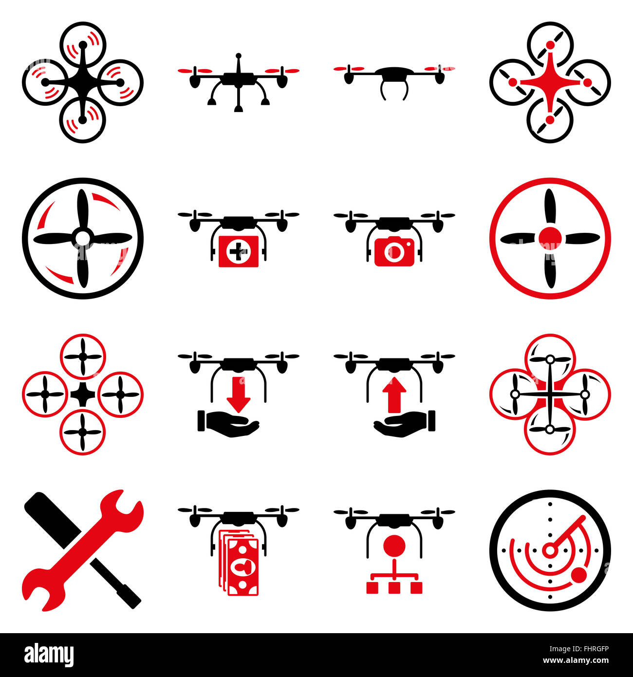 Flying drone flat bicolor icons Stock Photo - Alamy