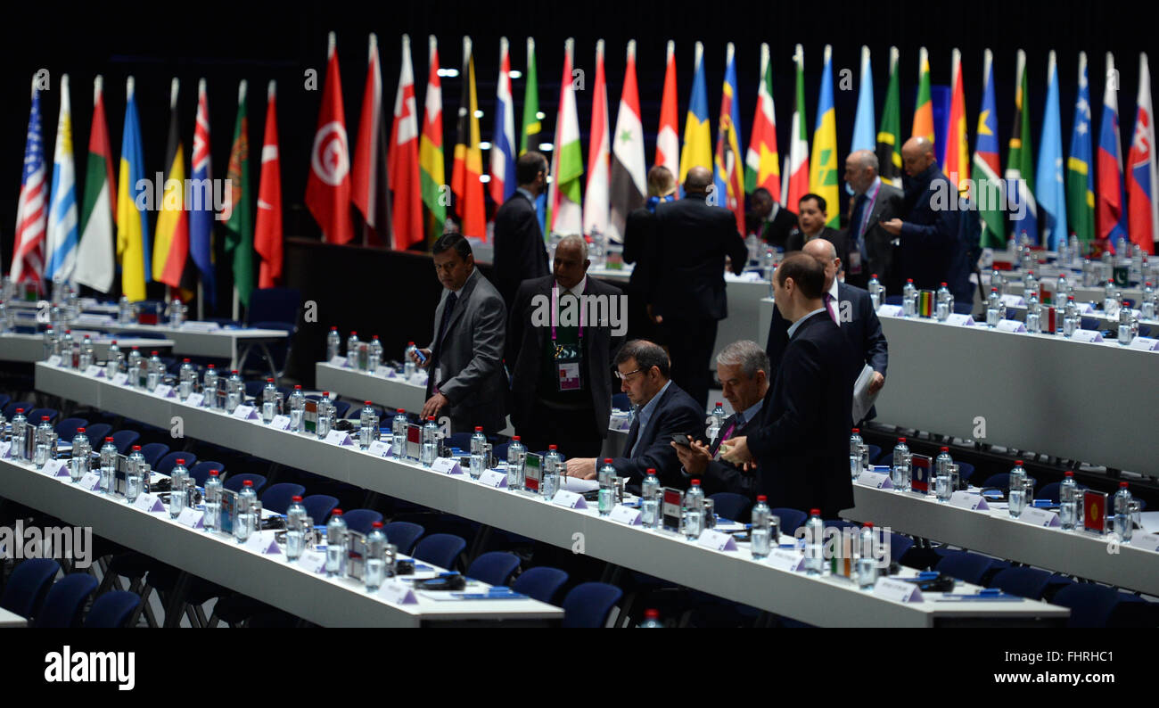 Zurich, Switzerland. 26th Feb, 2016. FIFAmembers arrive at the Hallenstadion prior to the