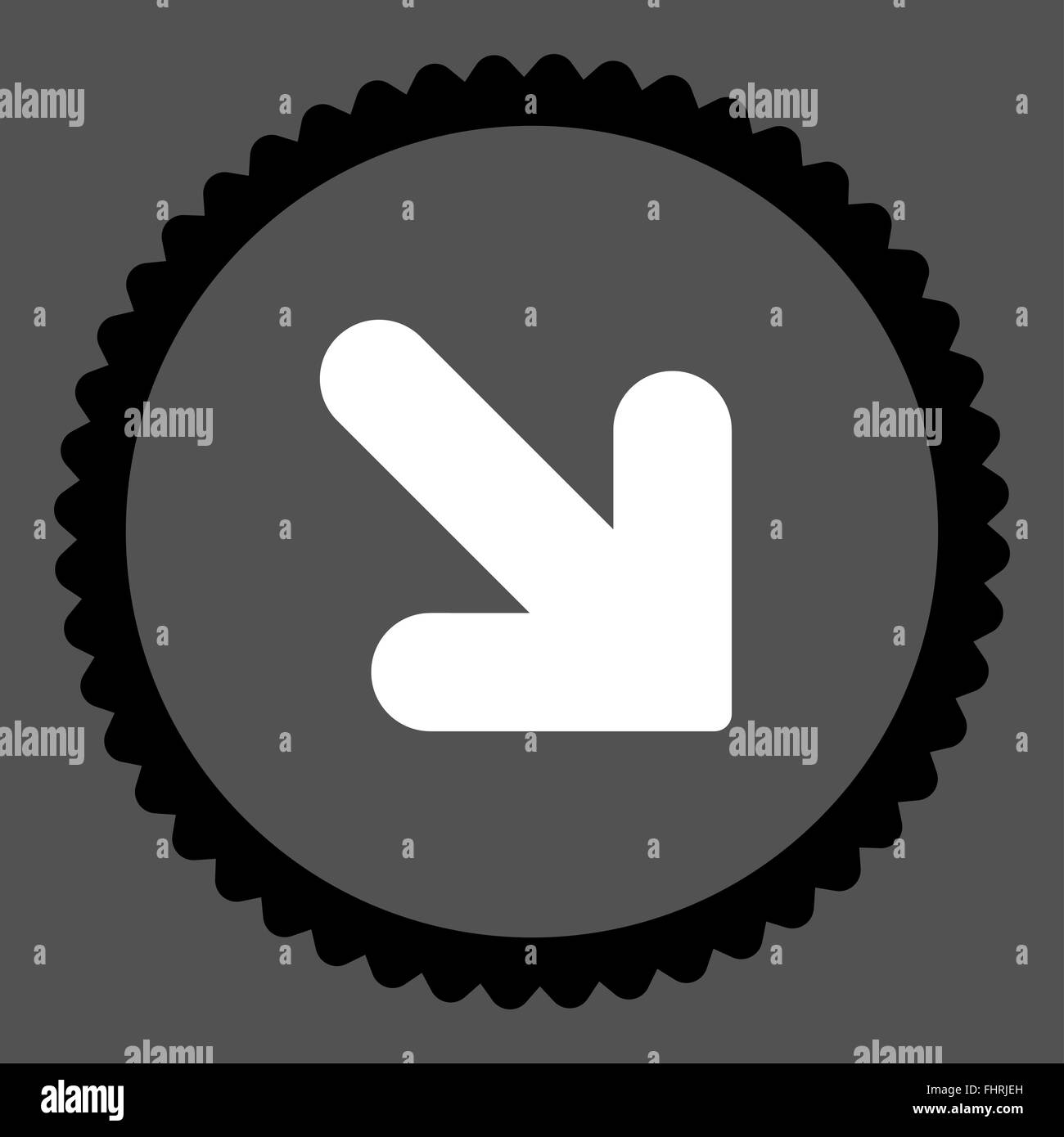 Arrow Down Right flat black and white colors round stamp icon Stock ...