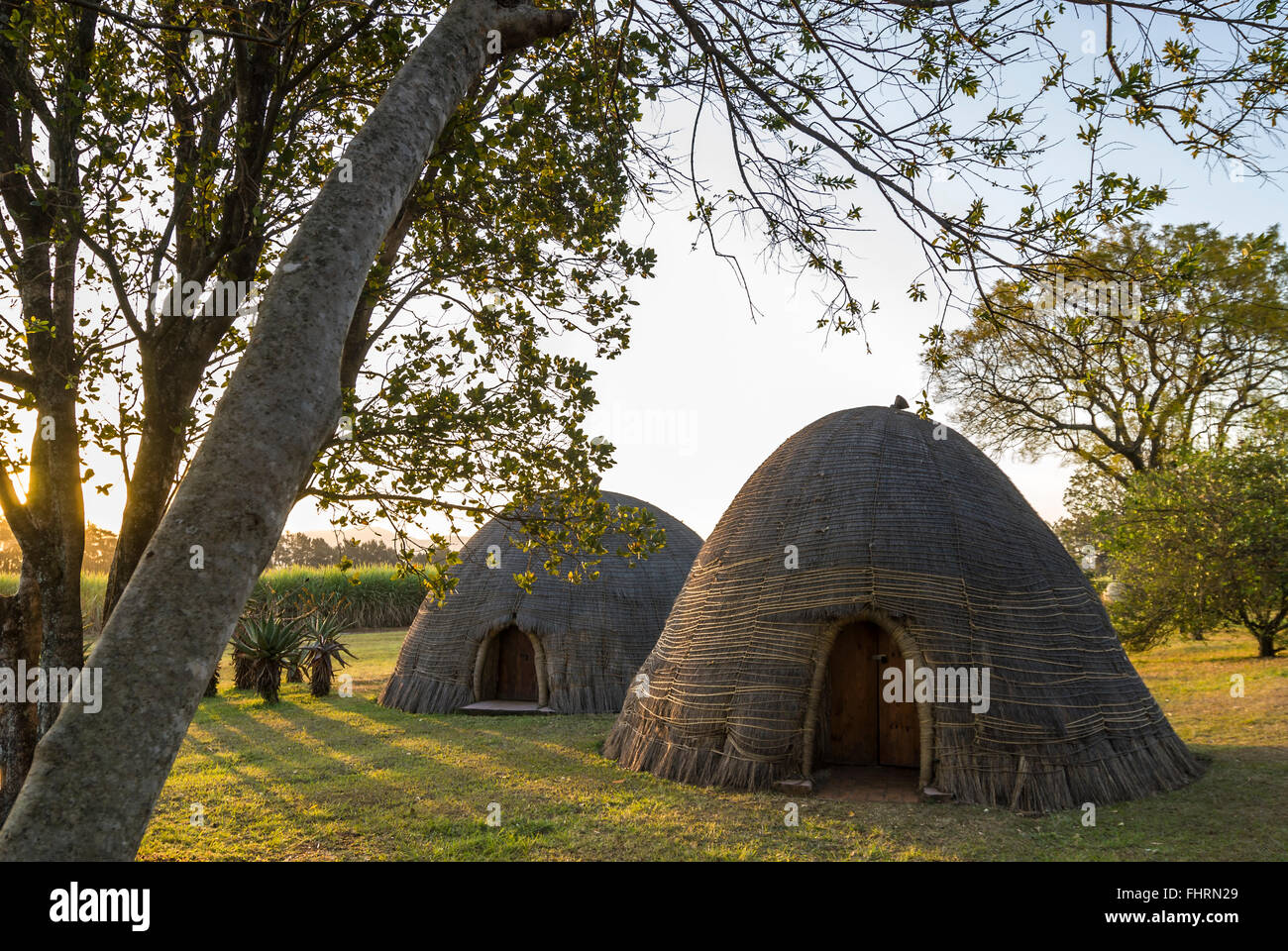 Beehive huts, Round huts made of bamboo, museum village, Kingdom of Swaziland Stock Photo
