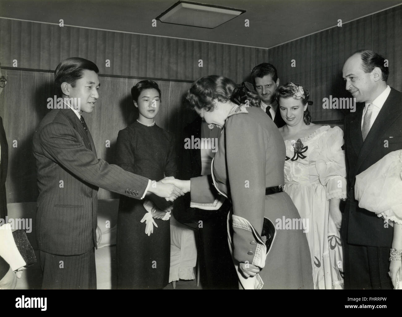 Emperor Hirohito of Japan meets with Italian opera singers, Japan Stock Photo