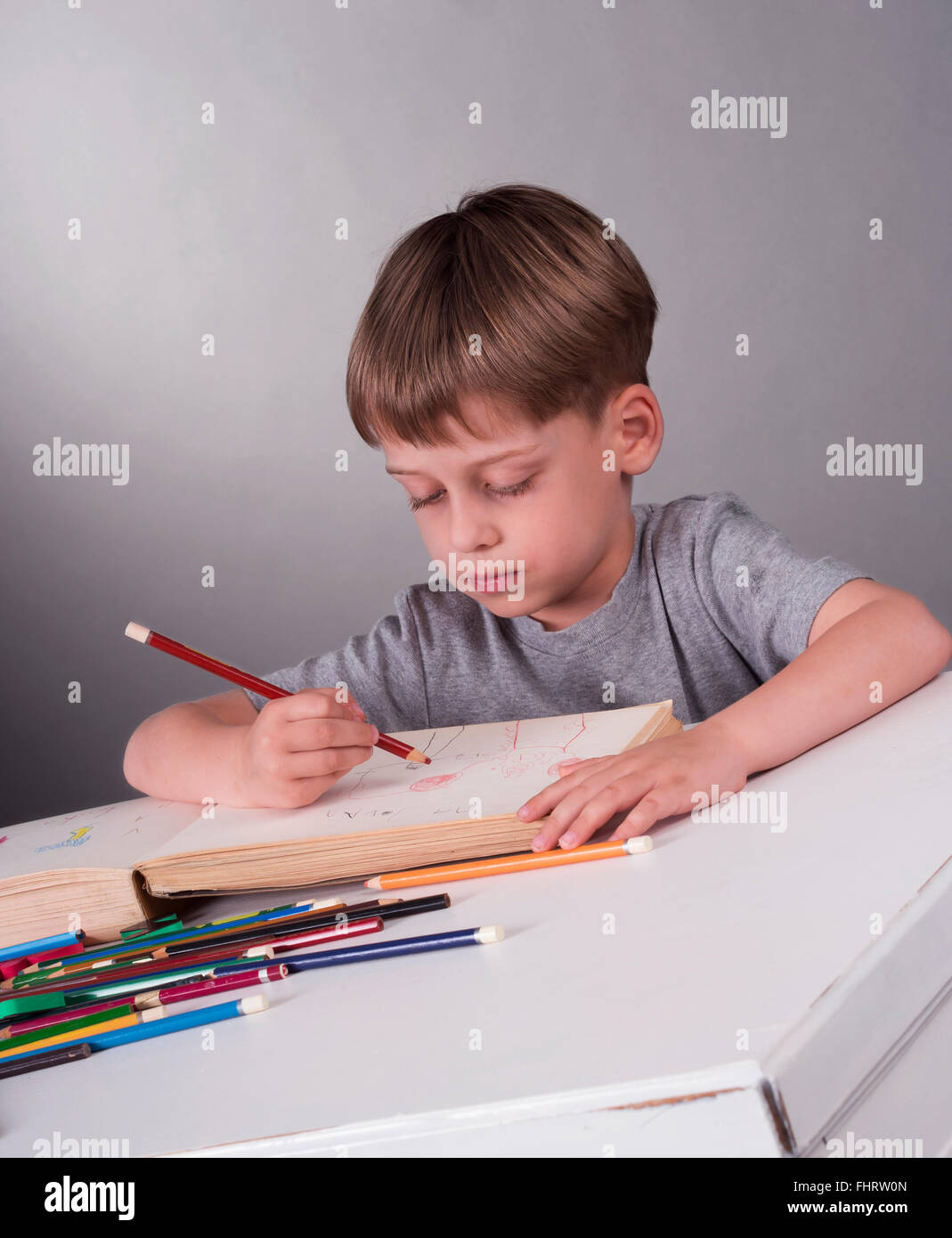 boy writing Stock Photo