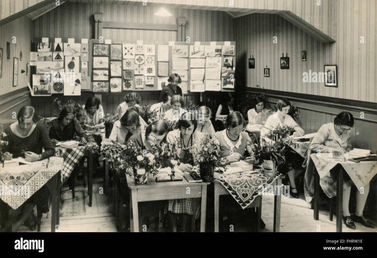 The students of the embroidery course, Germany Stock Photo