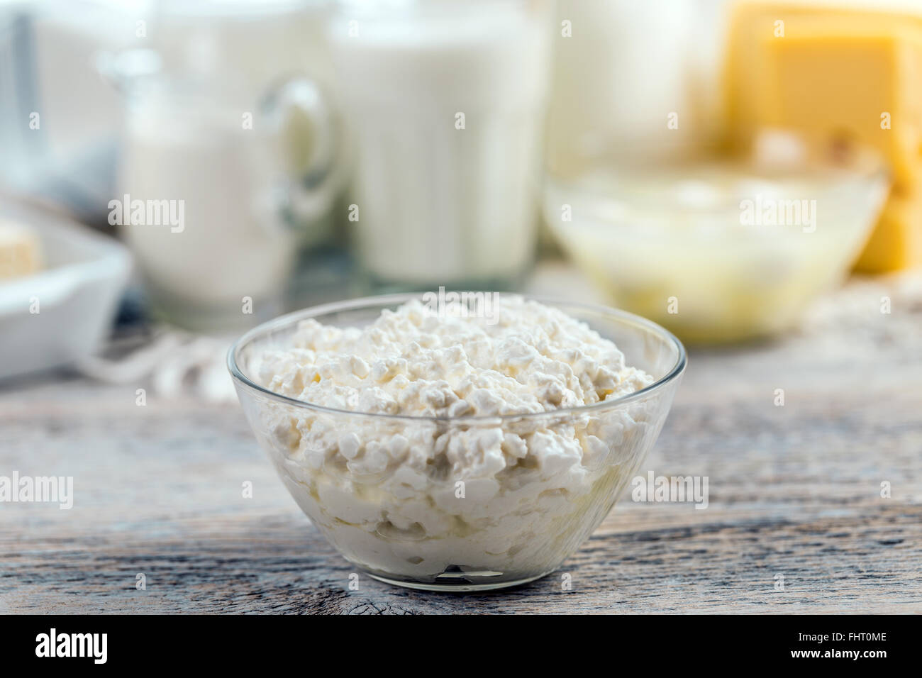 Cottage cheese in glass bowl Stock Photo Alamy