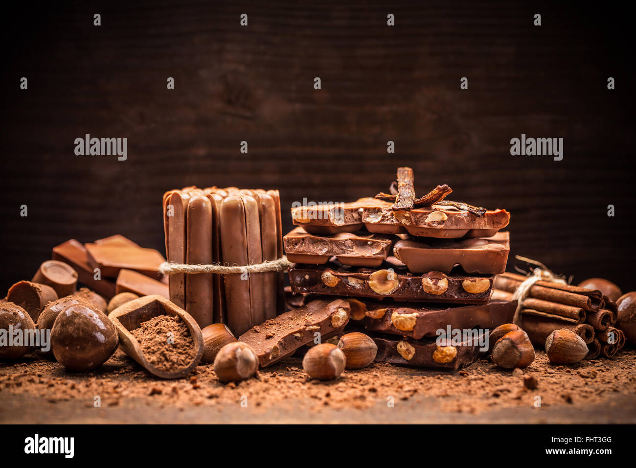 Concept of sweet milk chocolate with nuts Stock Photo