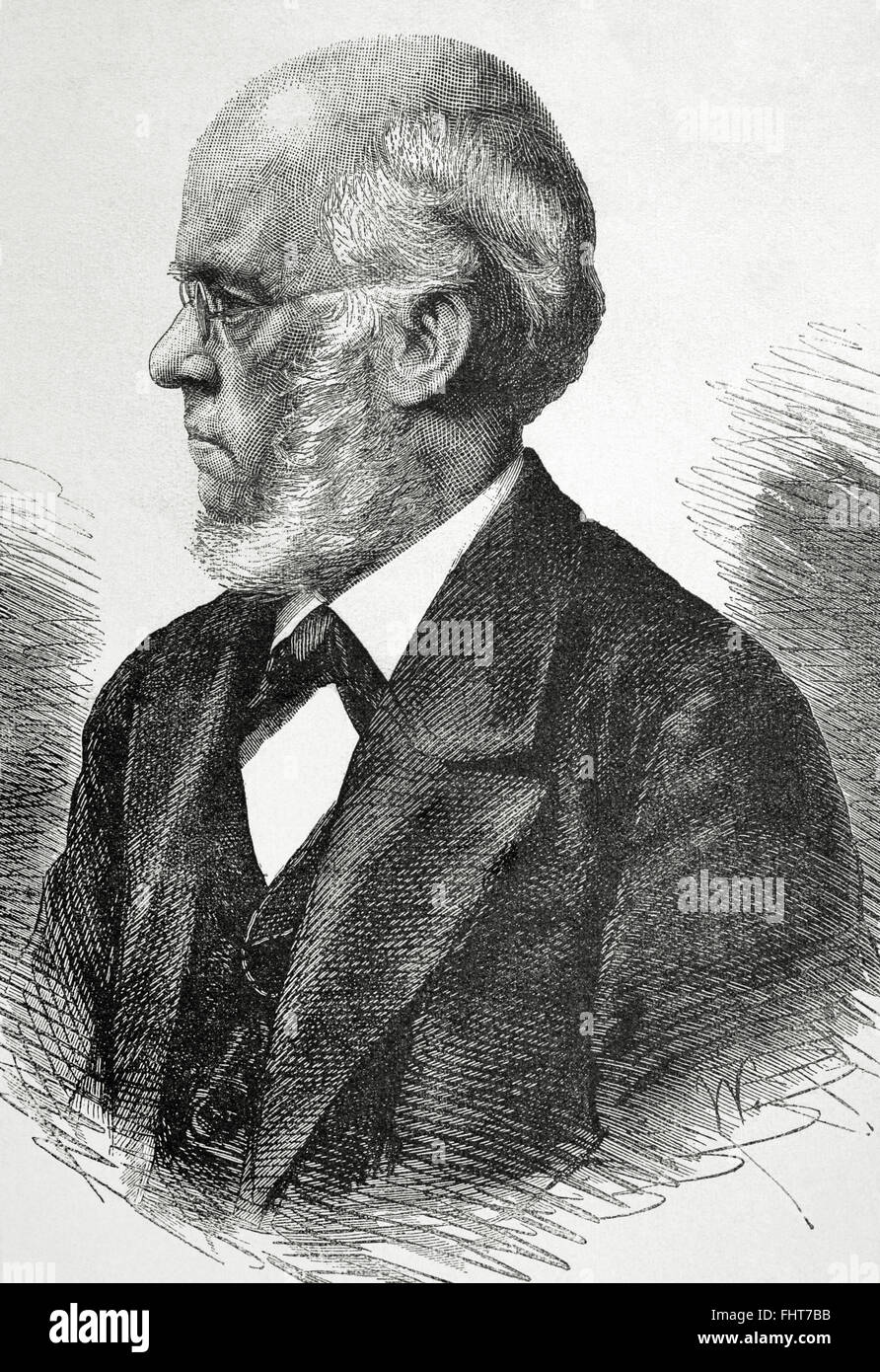 Adolph von Menzel (1815-1905). German Artist for drawings, etching and paintings. Portrait. Engraving by La Ilustración Artistica, 1885. Stock Photo