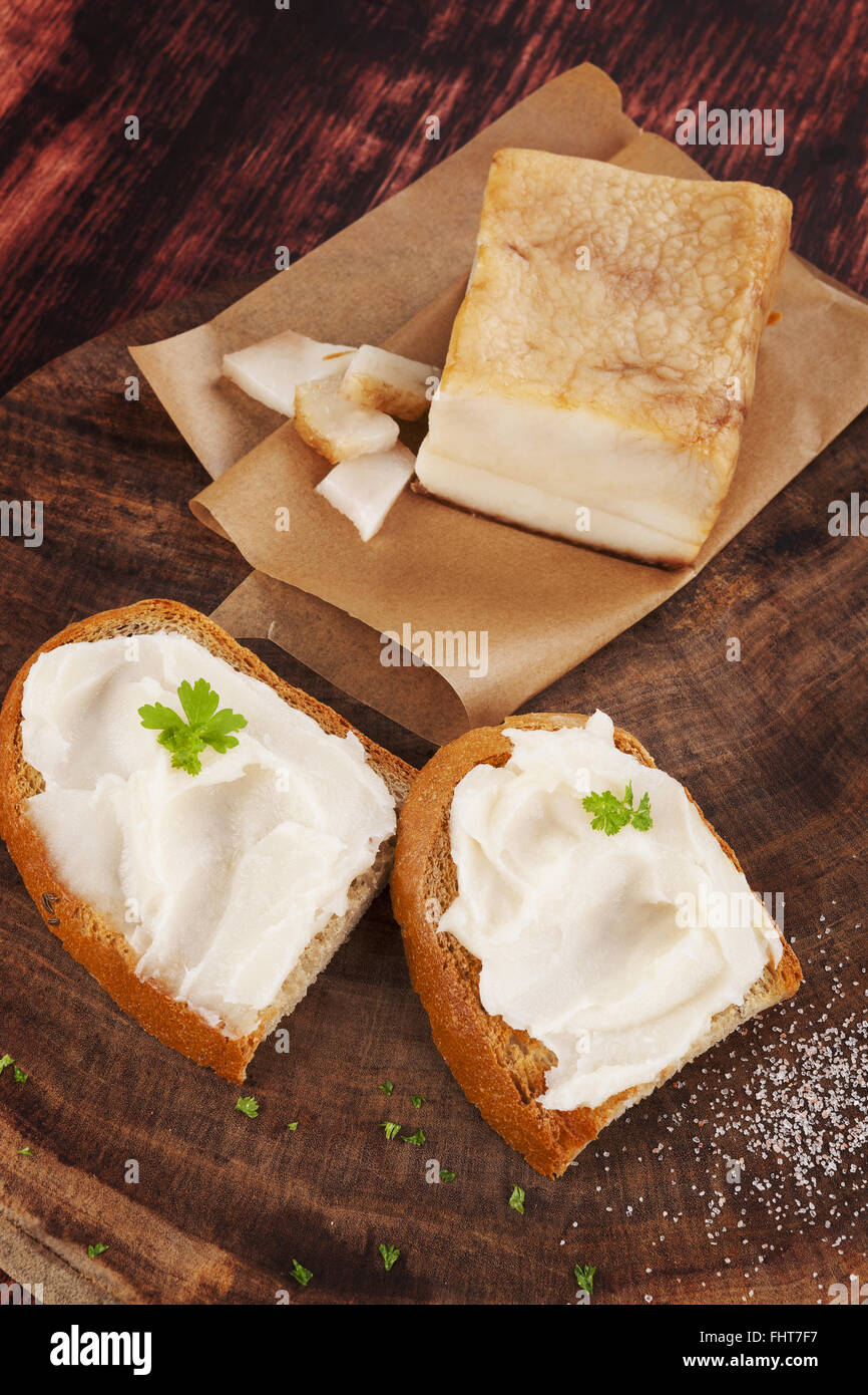 Bread and lard Stock Photo Alamy