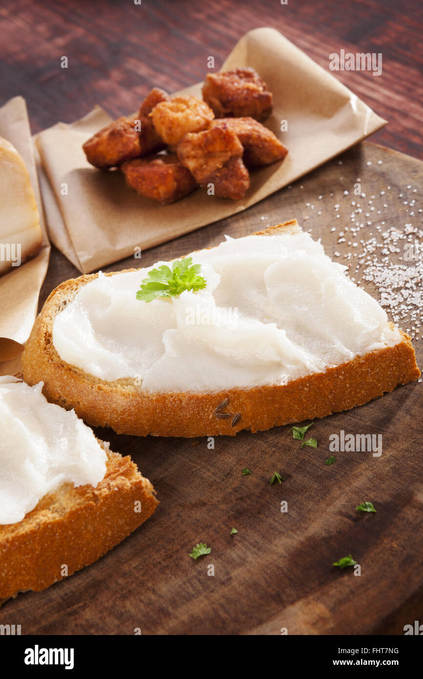 Bread with lard and pork scratchings Stock Photo Alamy