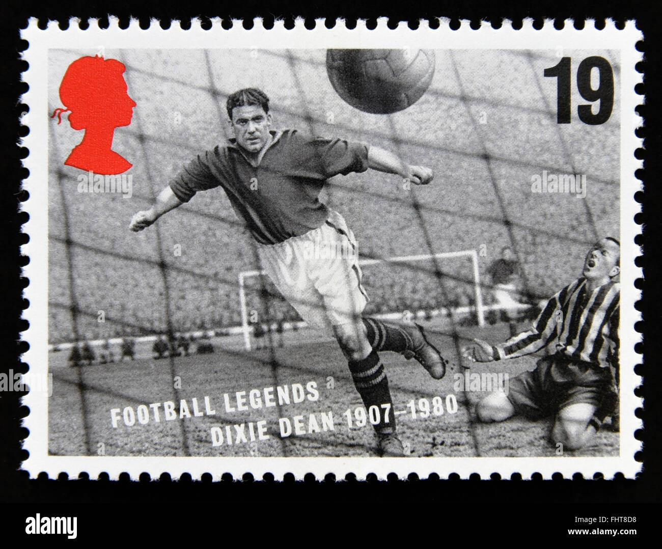 Postage stamp. Great Britain. Queen Elizabeth II. 1996. European Football Championships. Football Legends. Dixie Dean. 19p. Stock Photo