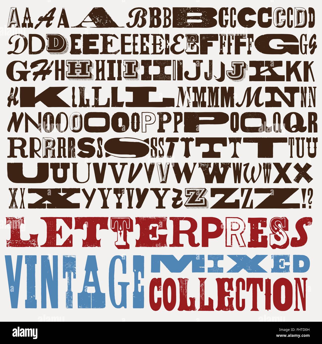 big mixed vintage letterpress collection Stock Vector