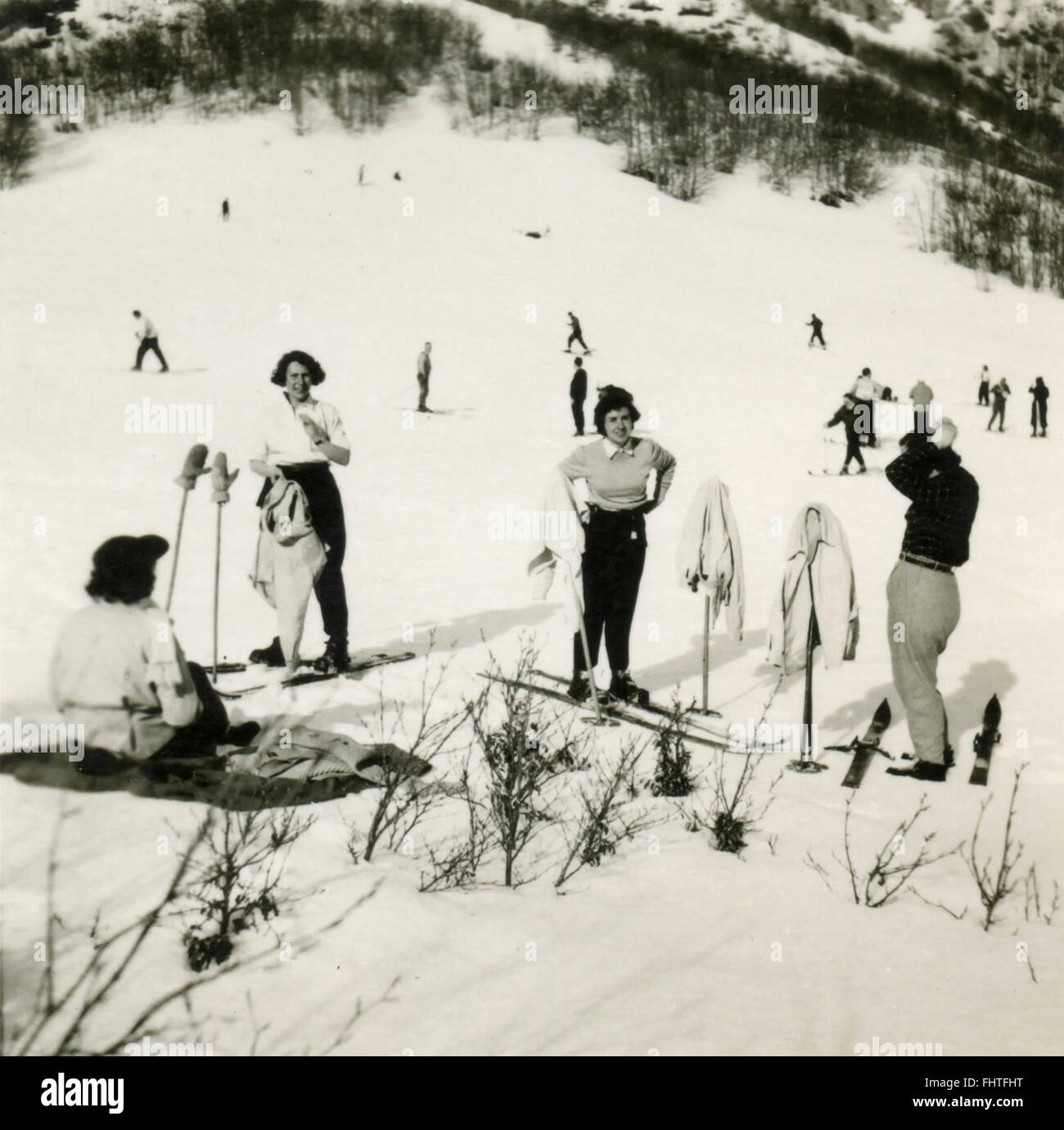 Women in the snow with skis, Roccaraso, Italy Stock Photo - Alamy