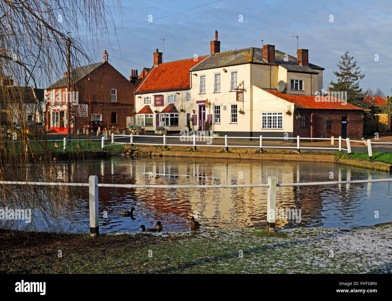 A view of the pond and Kings Arms Public House at Martham, Norfolk