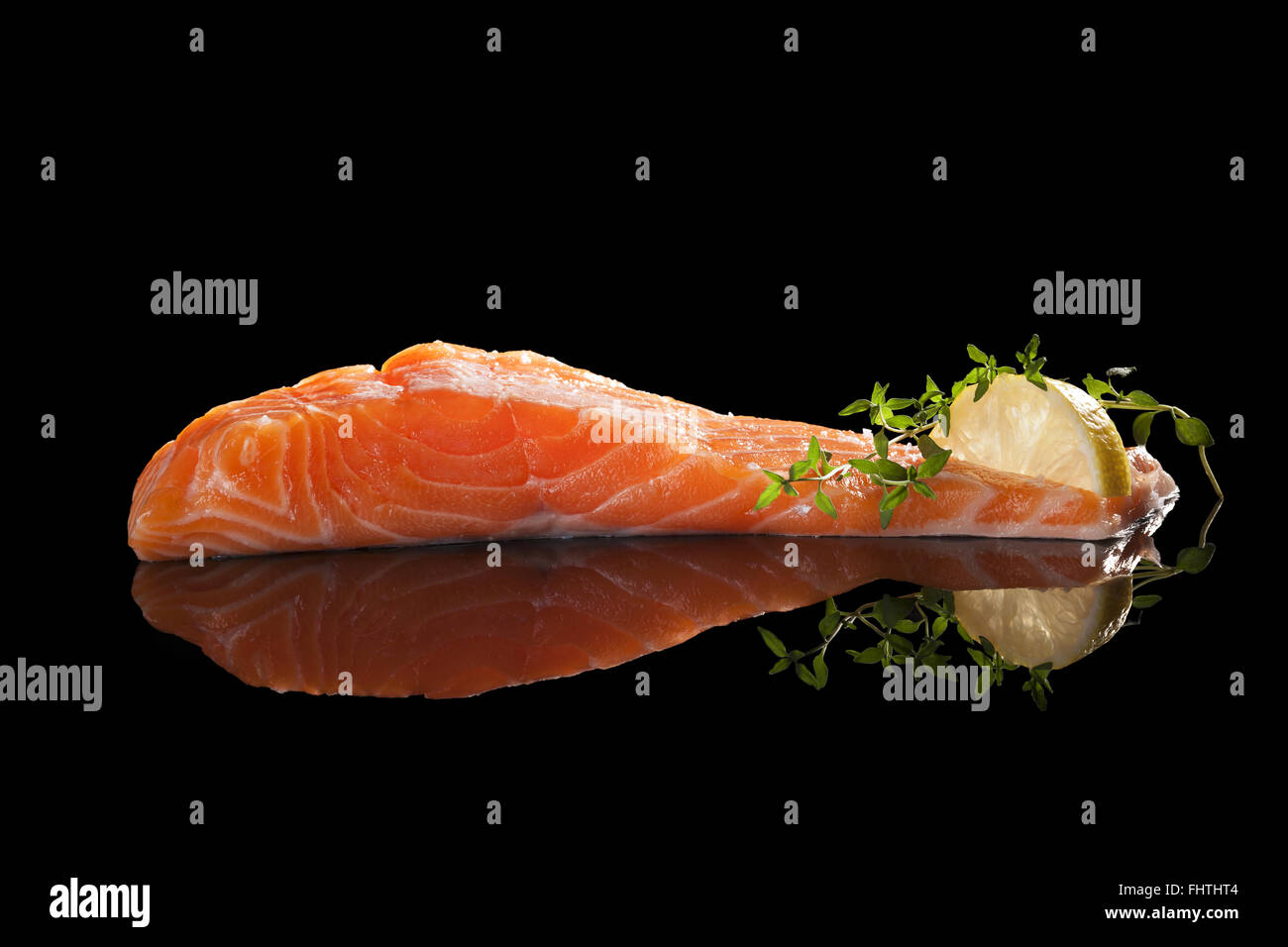 Salmon steak isolated Stock Photo - Alamy